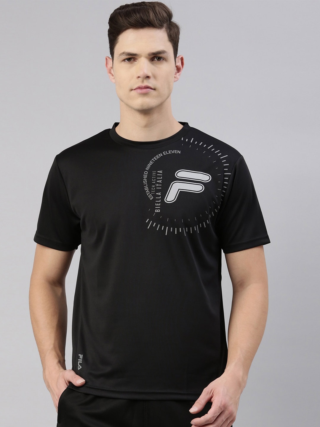 

FILA Men Black Typography Printed Pure Cotton T-shirt