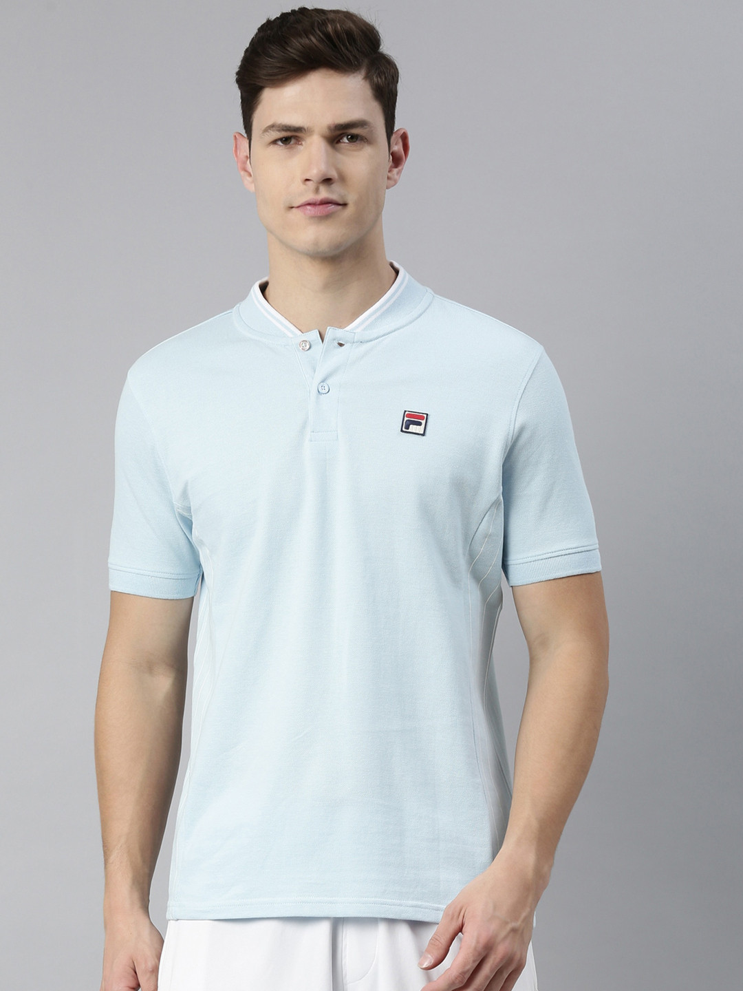 

FILA Men Blue Henley Neck Pure Cotton T-shirt
