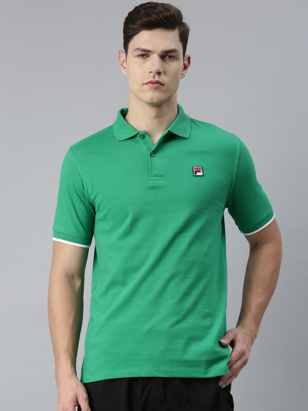 

FILA Men Green Polo Collar Pure Cotton T-shirt