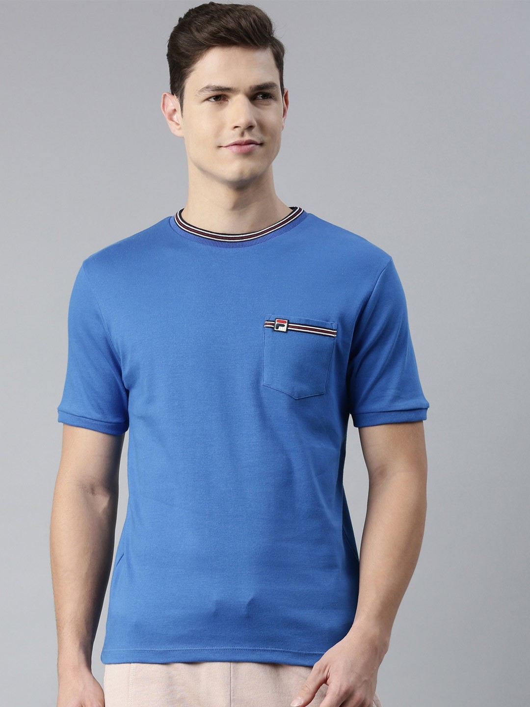 

FILA Men Blue Pure Cotton T-shirt
