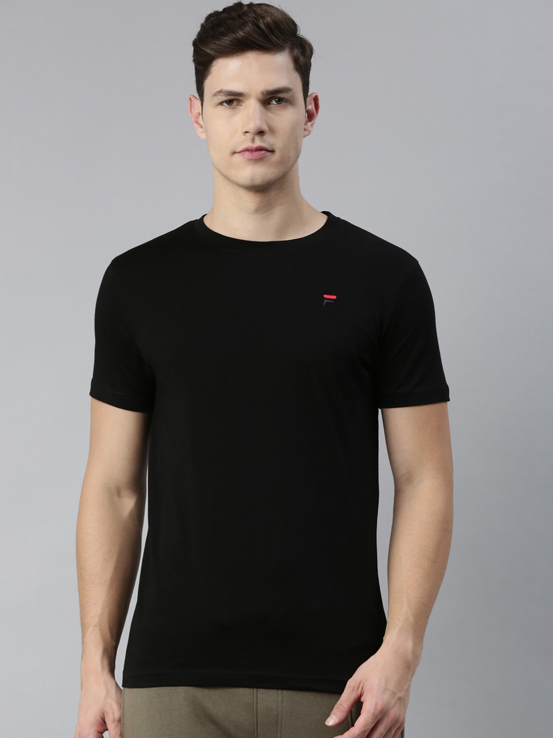 

FILA Men Black Pure Cotton T-shirt