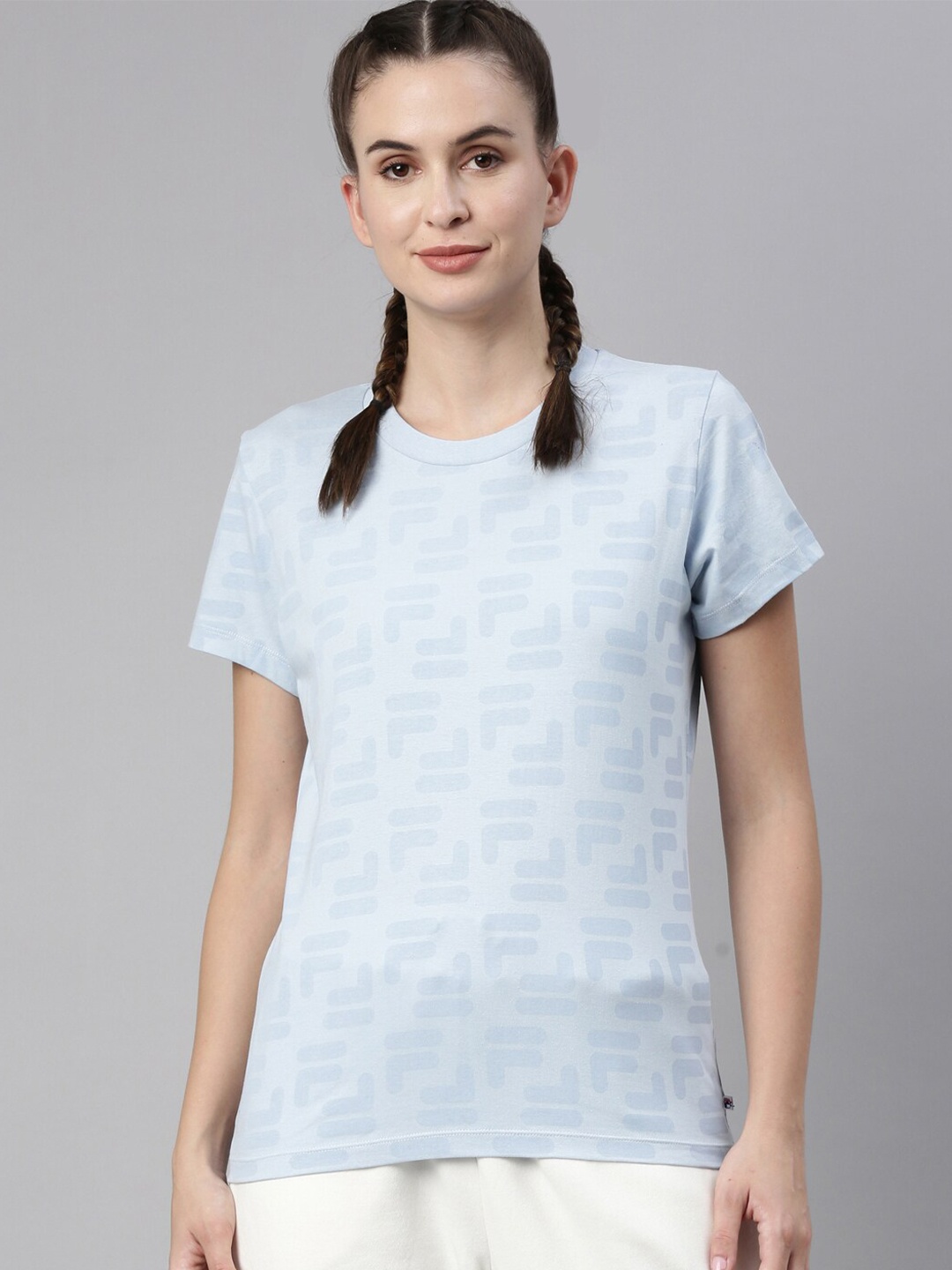 

FILA Women Blue Printed Pure Cotton T-shirt