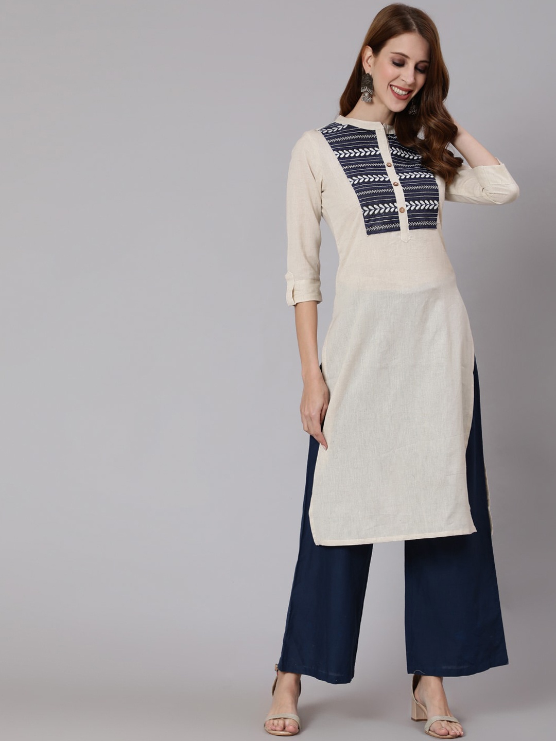 

antaran Women Off White Ethnic Motifs Printed Kurta