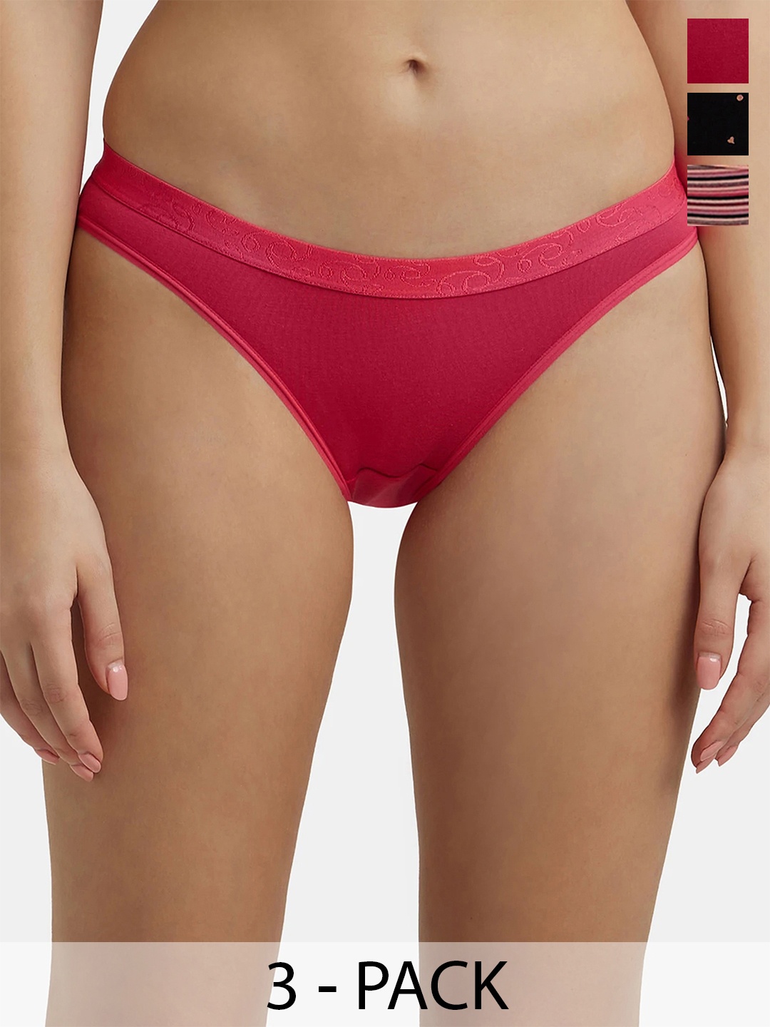

Jockey Pack of 3 Medium Coverage Cotton Mid Waist StayFresh Bikini-3005, Assorted