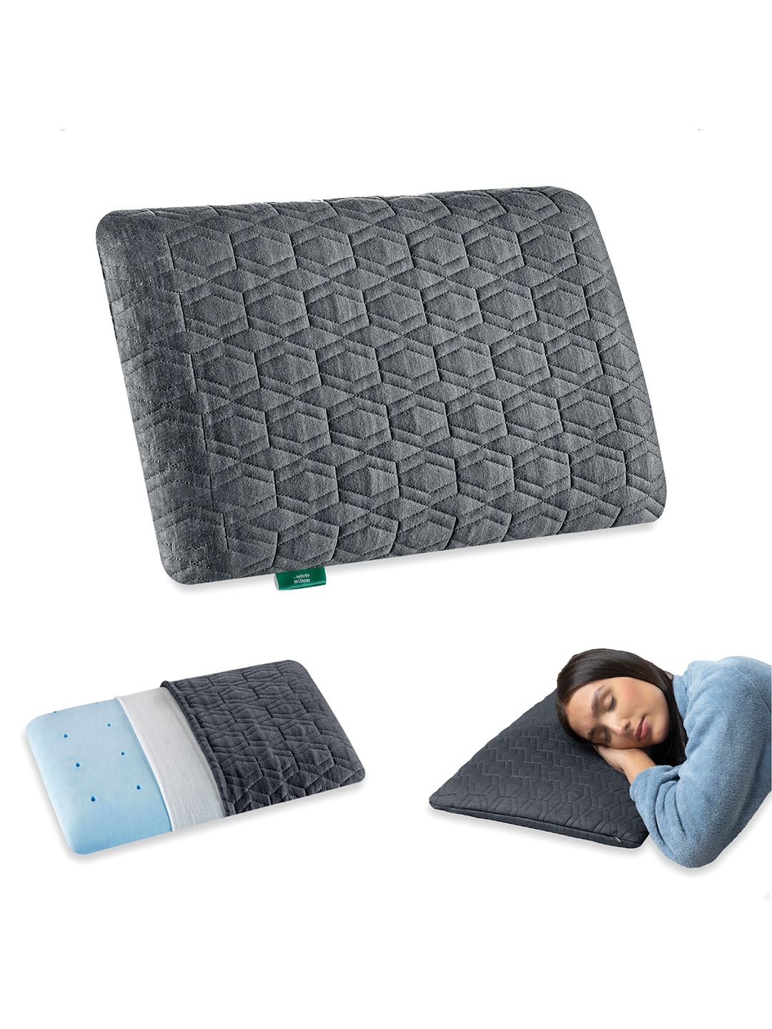 

The White Willow Grey Cooling Gel Memory Foam UltraThin Neck Pillow