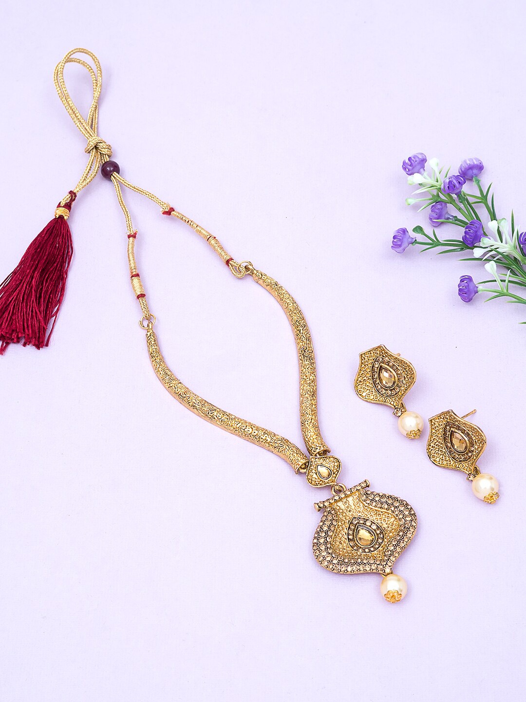 

Golden Peacock Gold-Toned Stone-Studded Jewellery Set