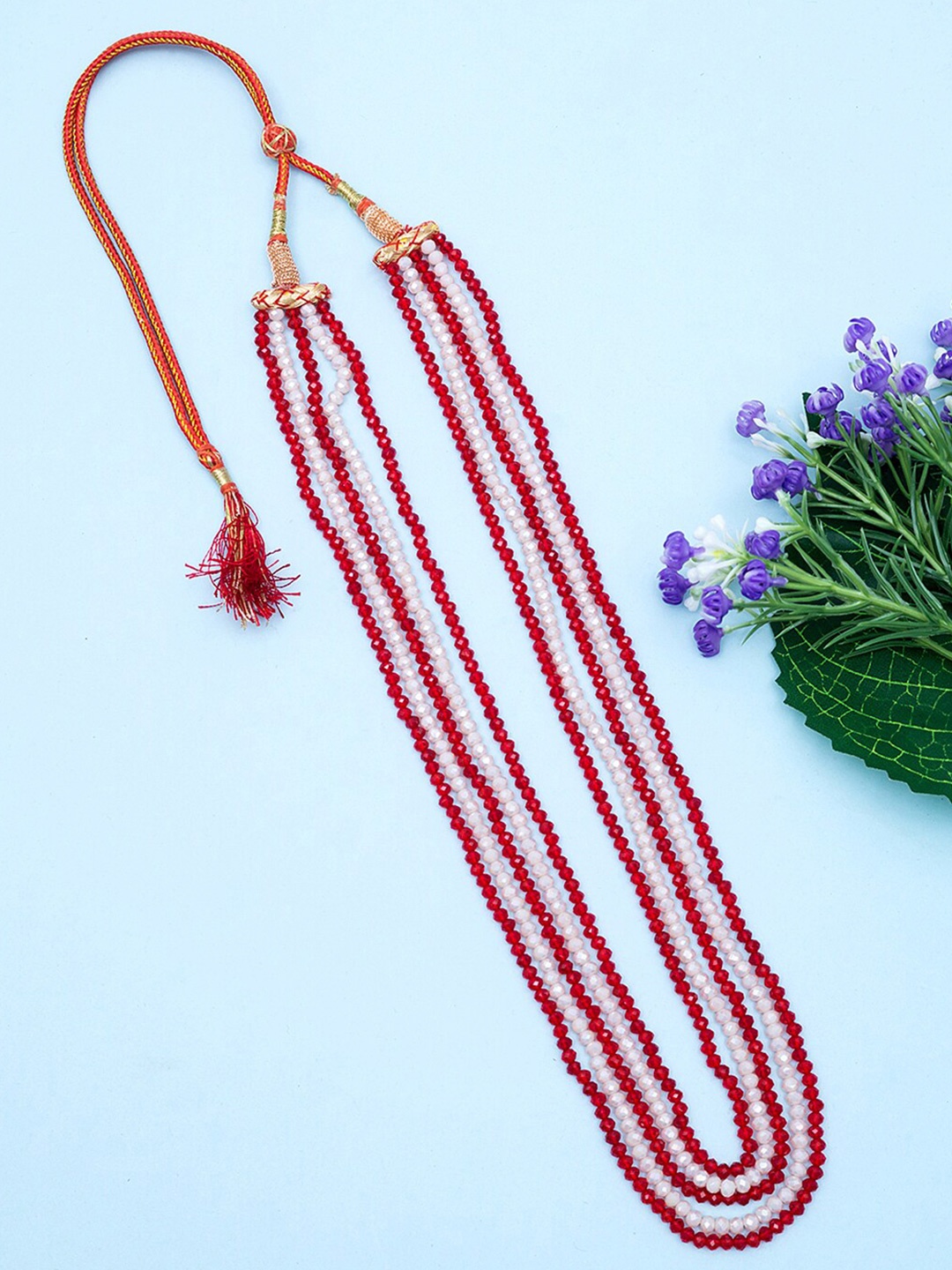 

Golden Peacock Red & White Layered Necklace
