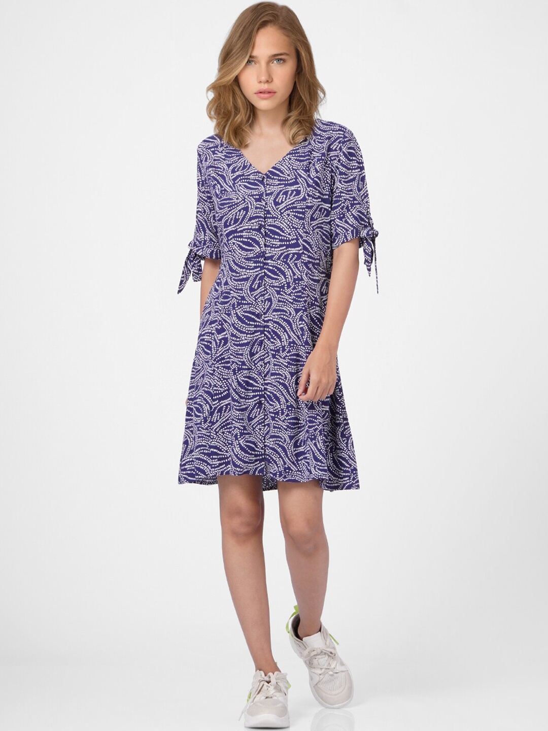 

ONLY Blue & White A-Line Dress