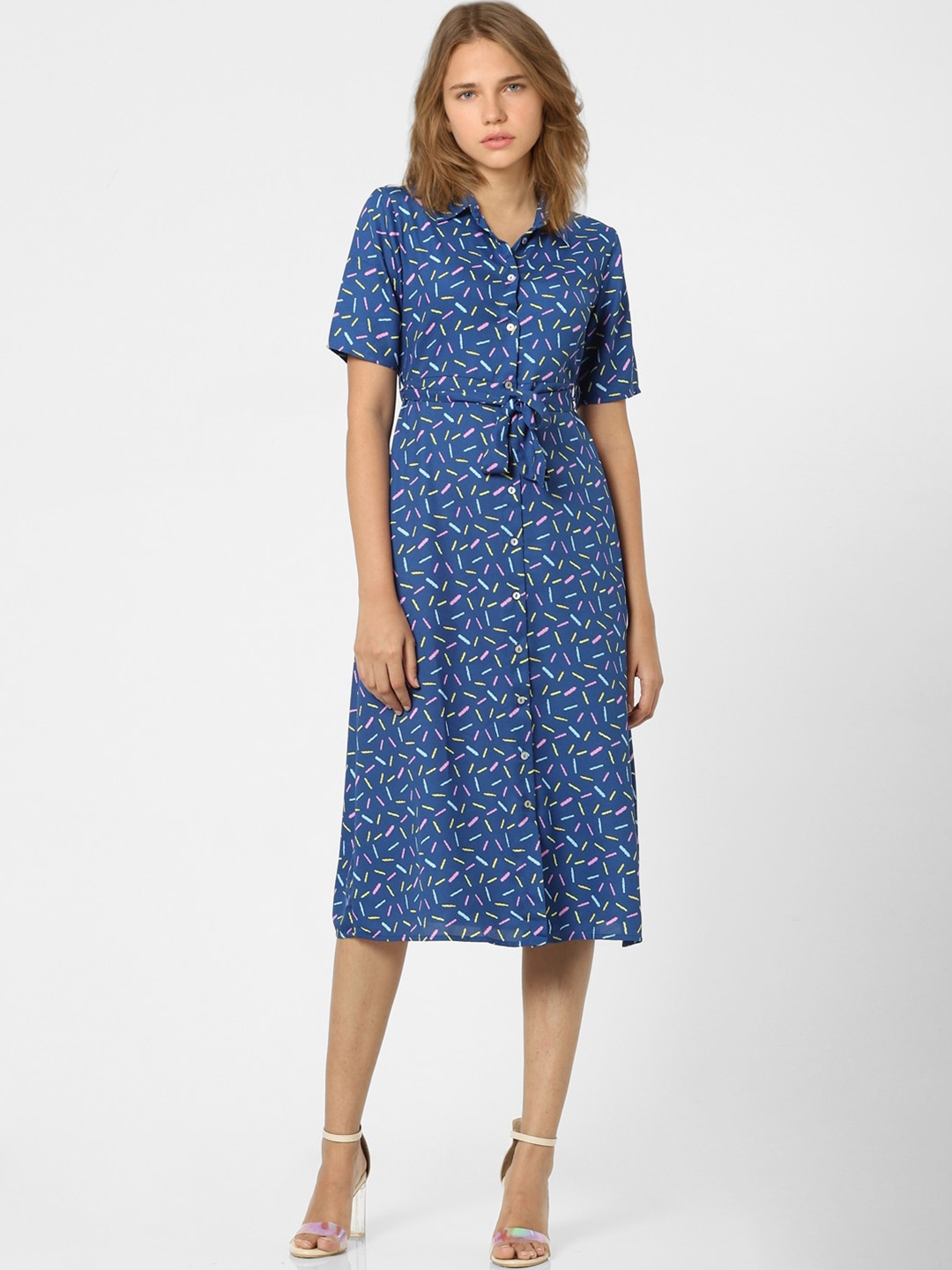 

ONLY Women Blue Floral Printed Shirt Midi Dress