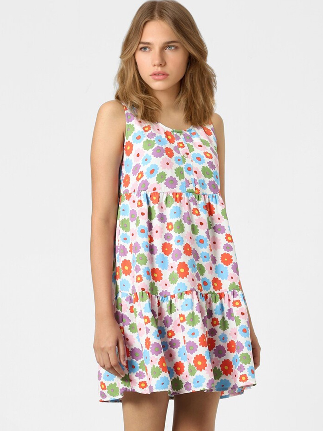 

ONLY Women Multicoloured Floral Printed A-Line Mini Dress, Multi