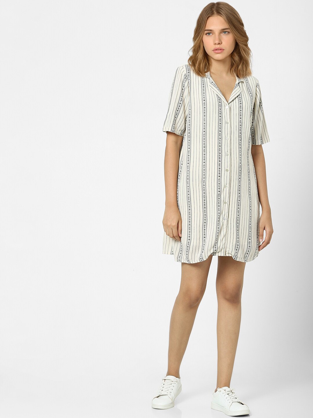 

ONLY Women Beige Striped Shirt Dress