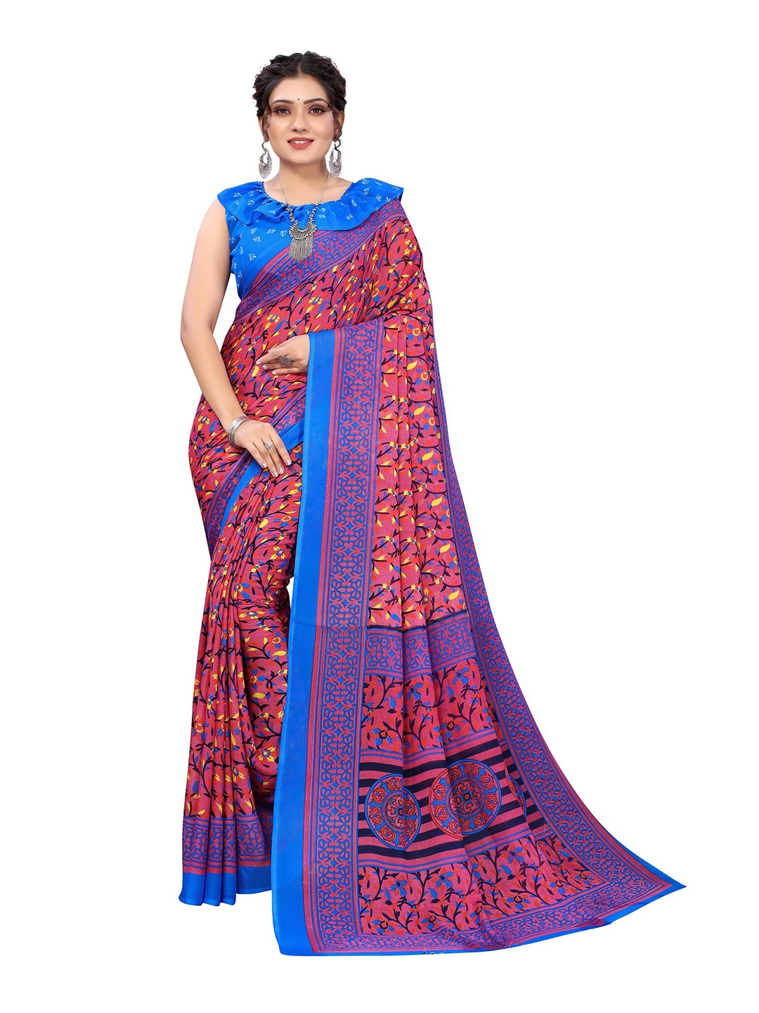 

Yashika Pink & Blue Floral Saree