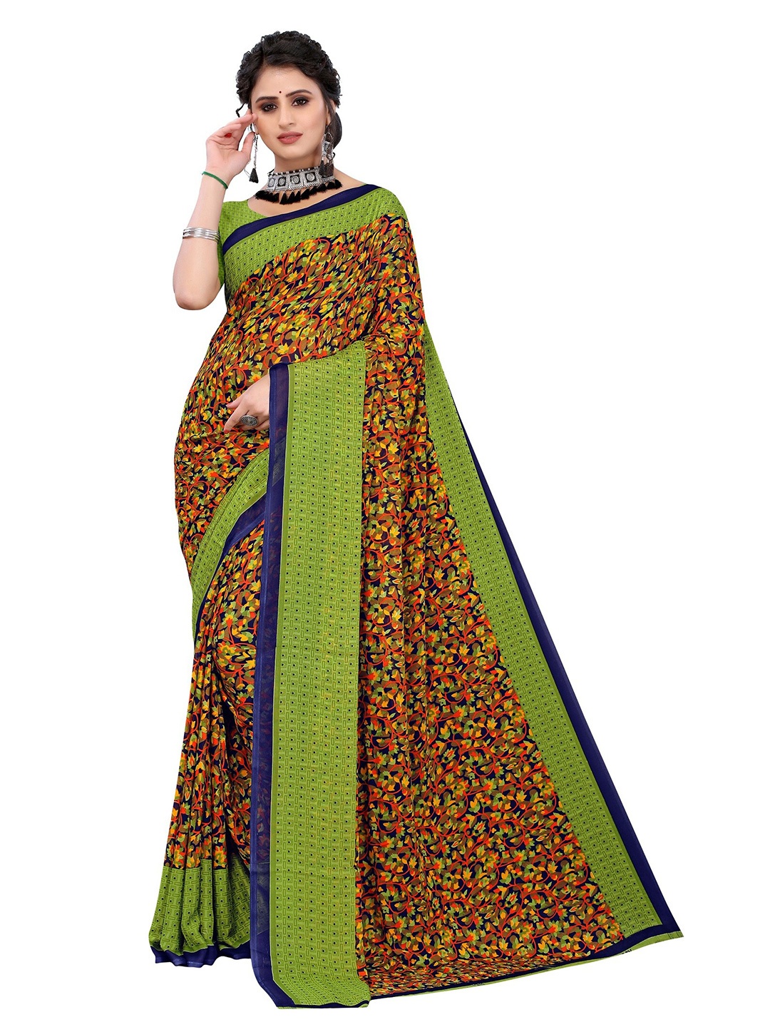 

Yashika Green & Brown Printed Saree