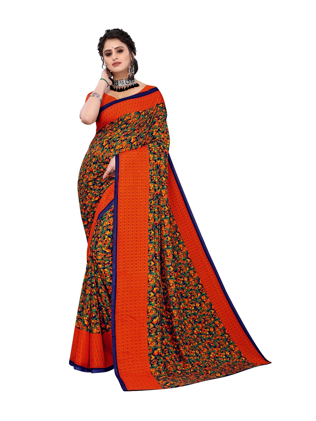 

Yashika Orange & Brown Printed Saree