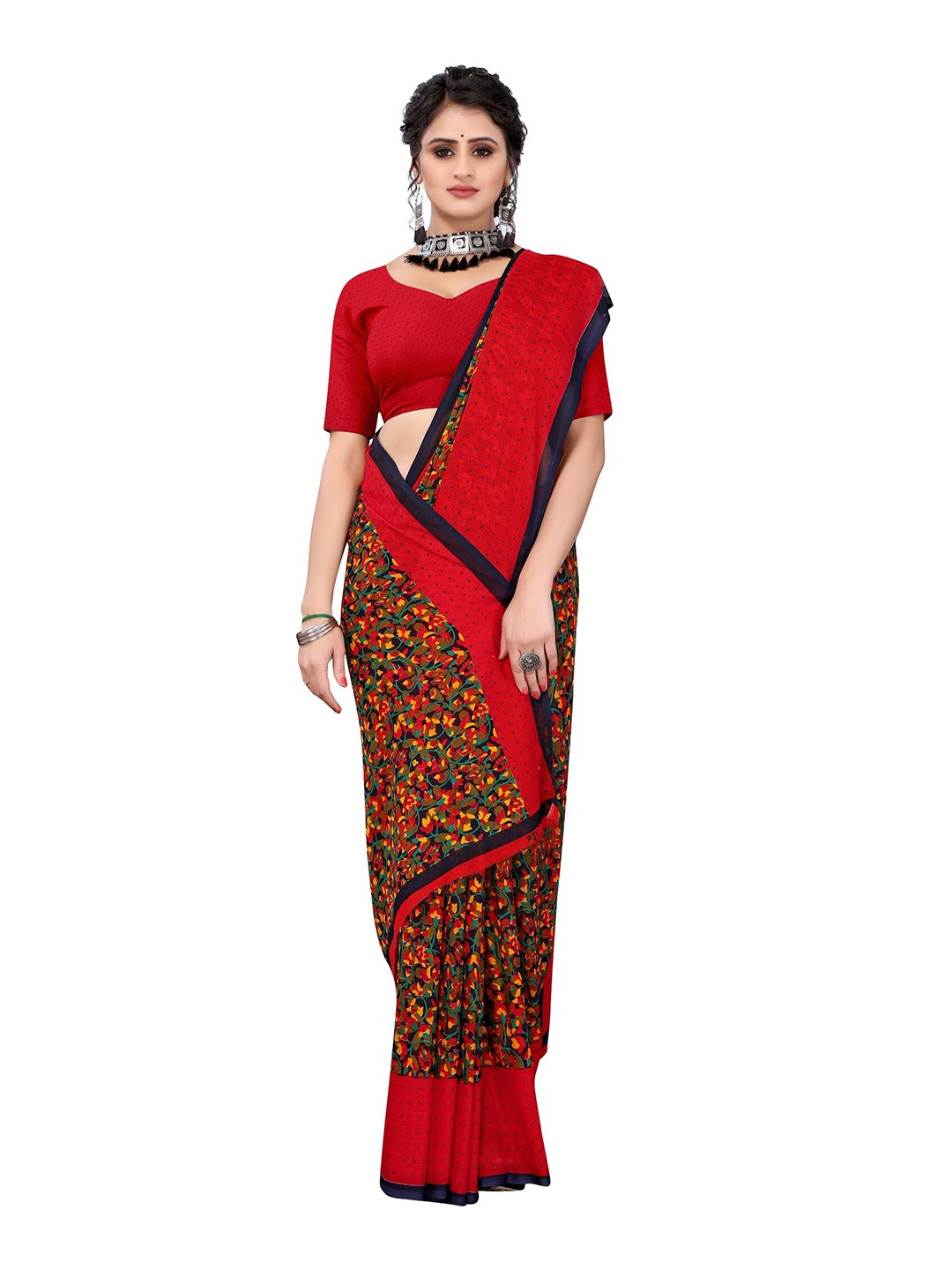 

Yashika Red & Brown Printed Saree