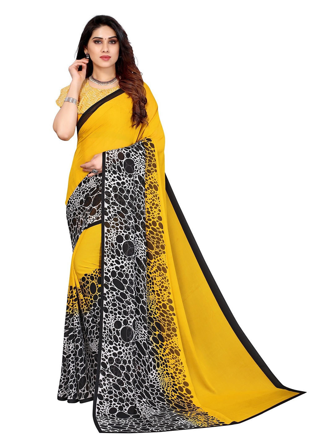 

Yashika Black & Yellow Printed Saree
