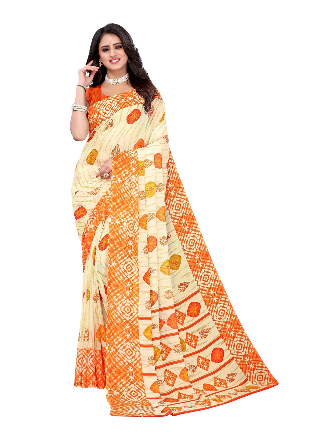 

Yashika Orange & Yellow Floral Printed Saree