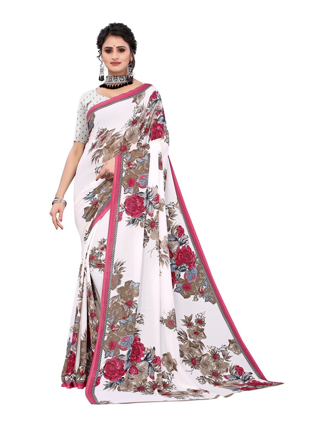 

Yashika Maroon & White Floral Saree