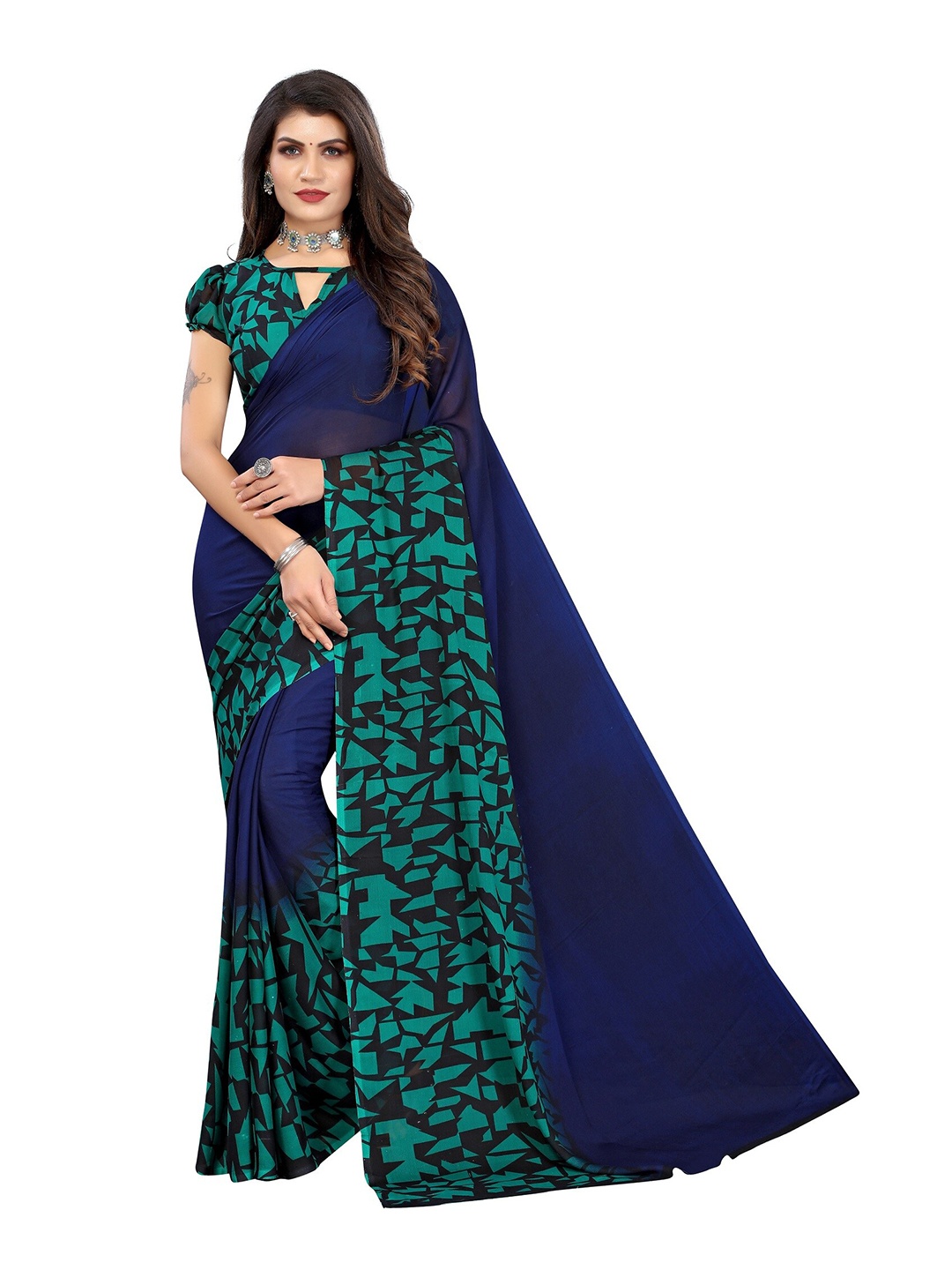

Yashika Green & Black Printed Saree