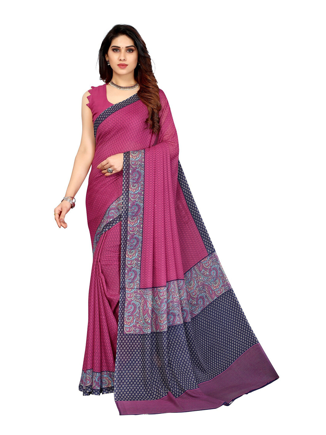 

Yashika Pink & Purple Floral Georgette Printed Saree