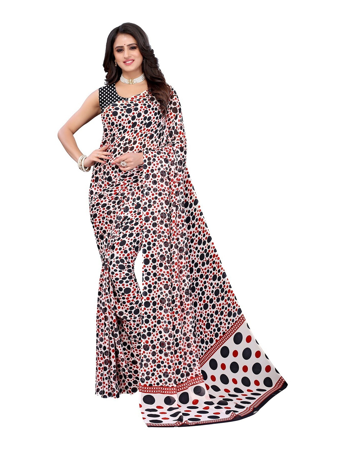 

Yashika Red & Black Geometric Printed Saree