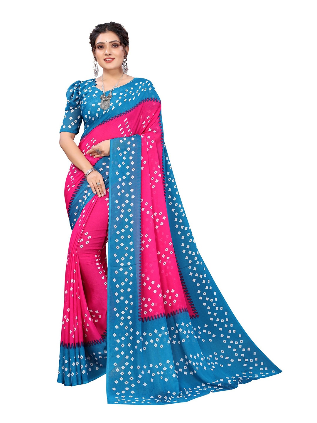 

Yashika Pink & White Floral Saree