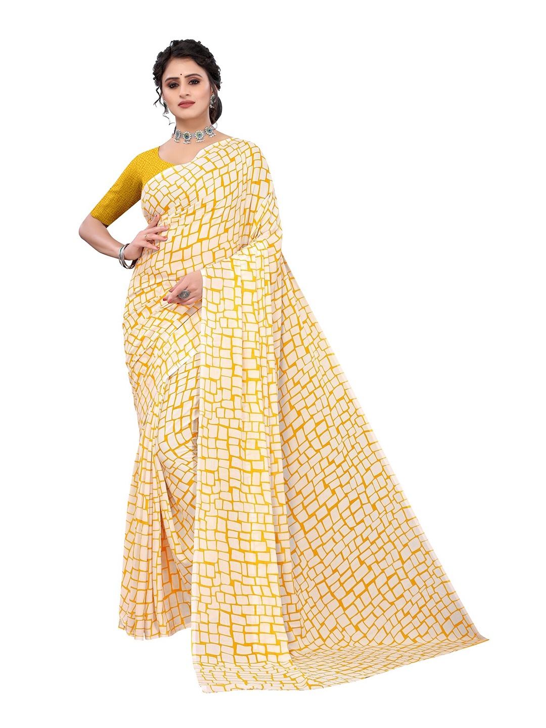 

Yashika Yellow & Off White Printed Saree