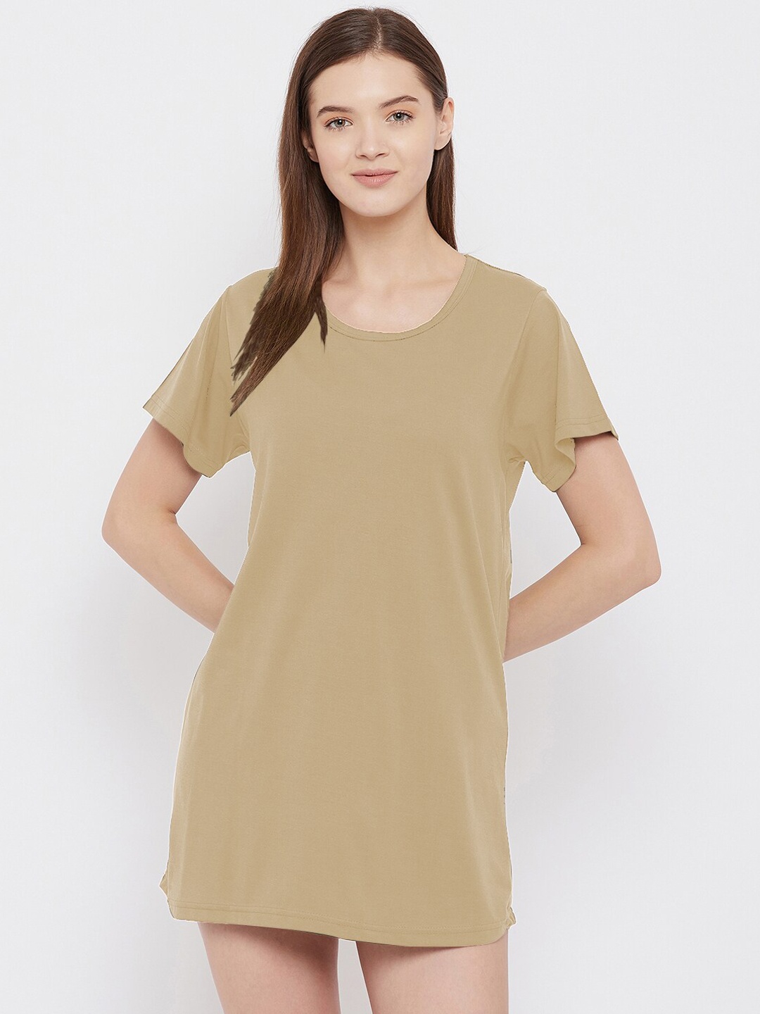 

FRENCH FLEXIOUS Women Beige Solid Lounge Tshirts