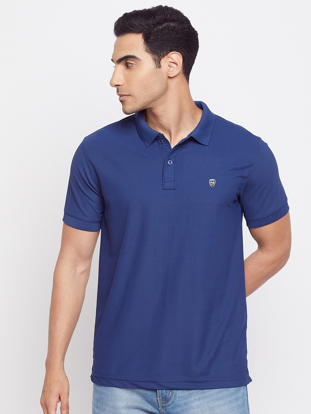 

Okane Men Blue Polo Collar T-shirt