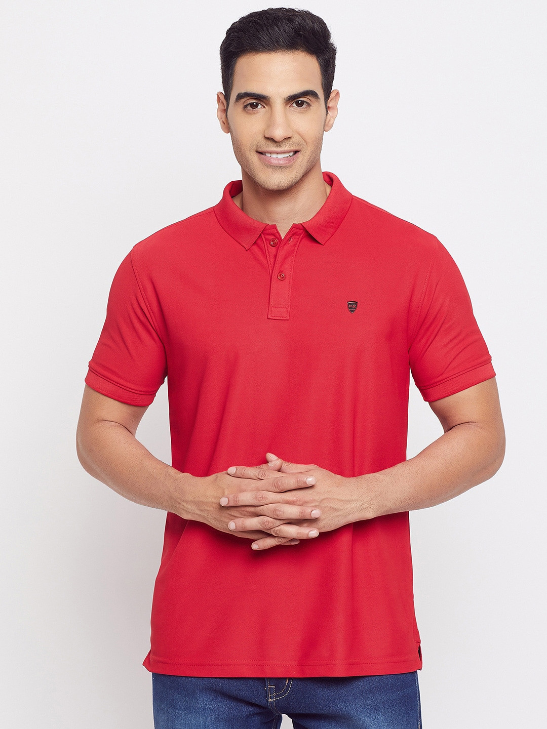 

Okane Men Red Solid Polo Collar T-shirt