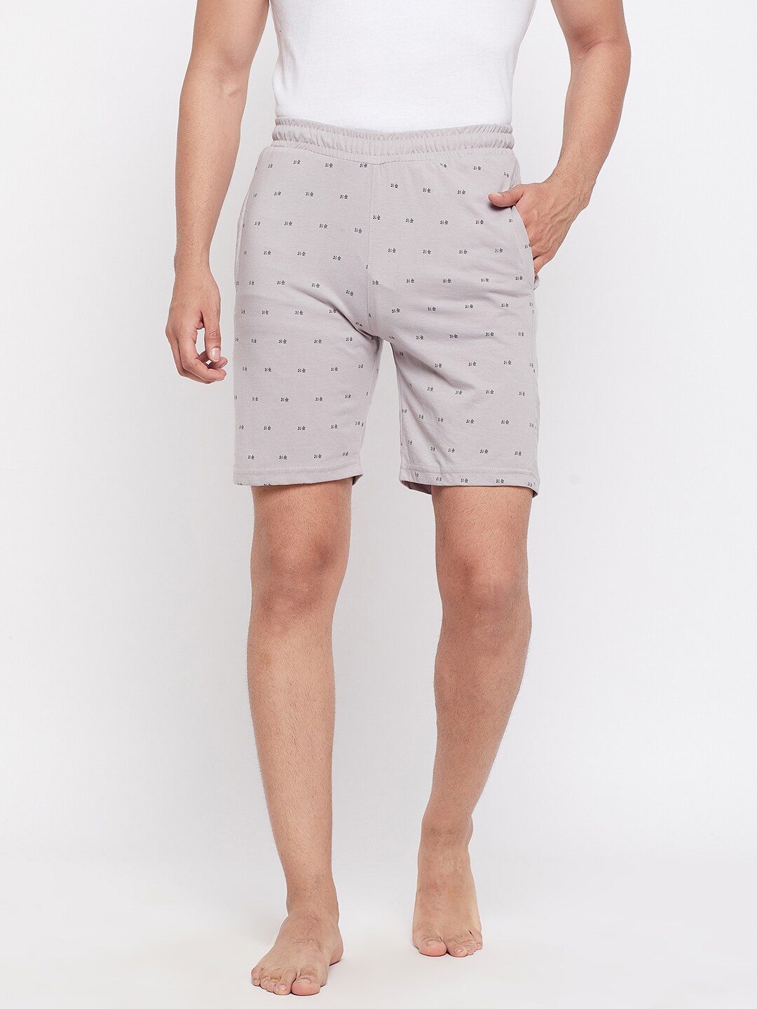 

Okane Men Grey Printed Cotton Lounge Shorts