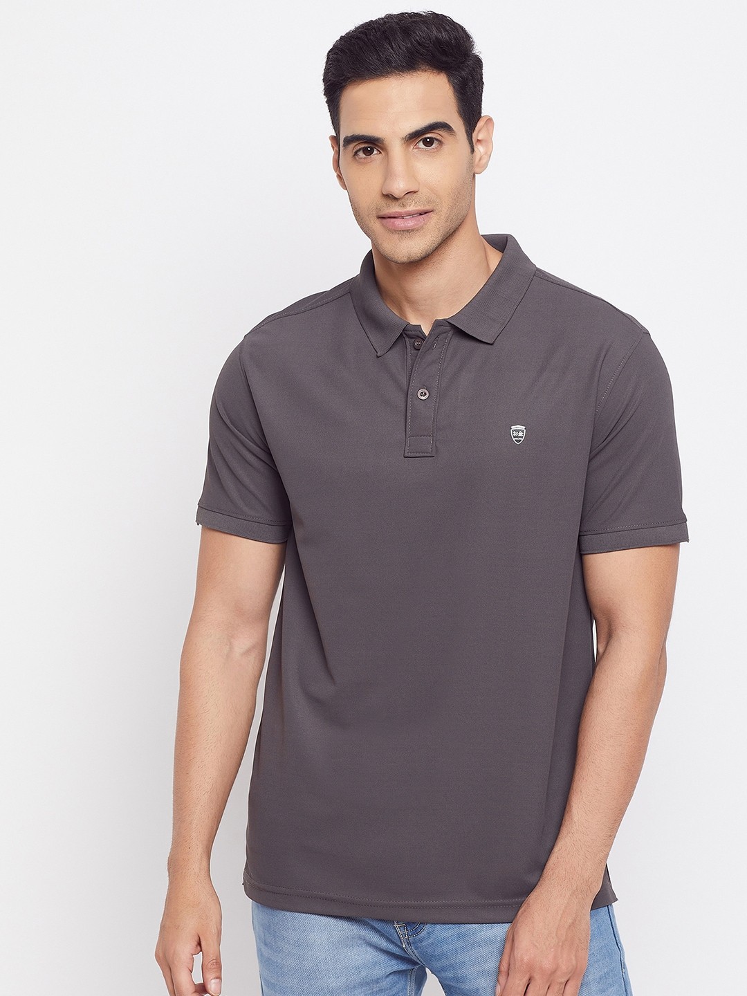 

Okane Men Grey Polo Collar T-shirt