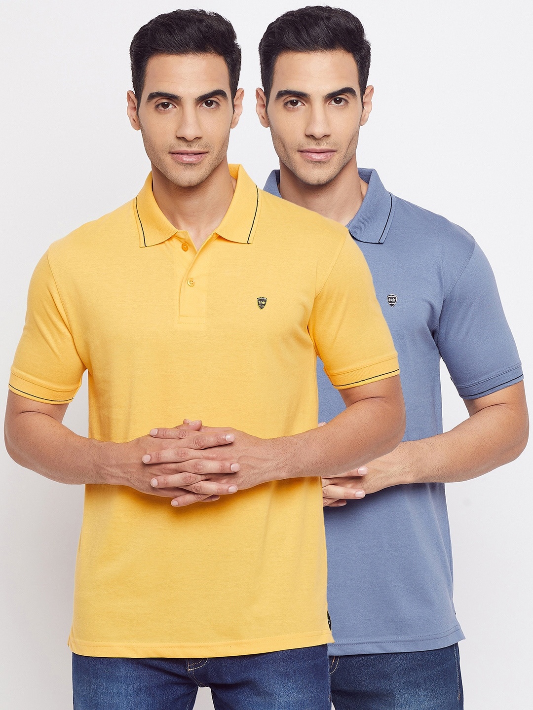 

Okane Men Yellow & Blue Pack Of 2 Polo Collar Cotton T-shirt