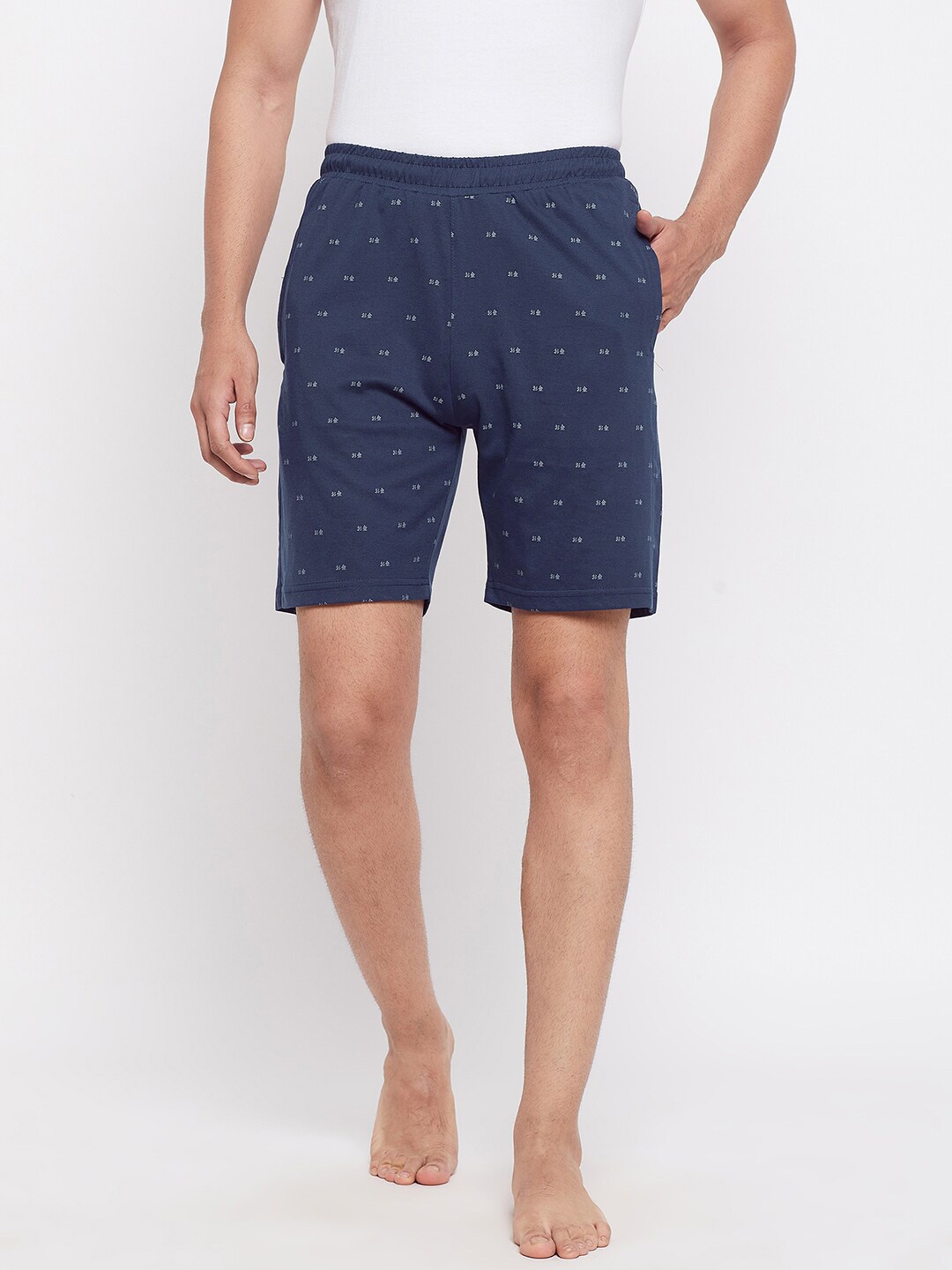 

Okane Men Navy Blue & White Cotton Lounge Shorts