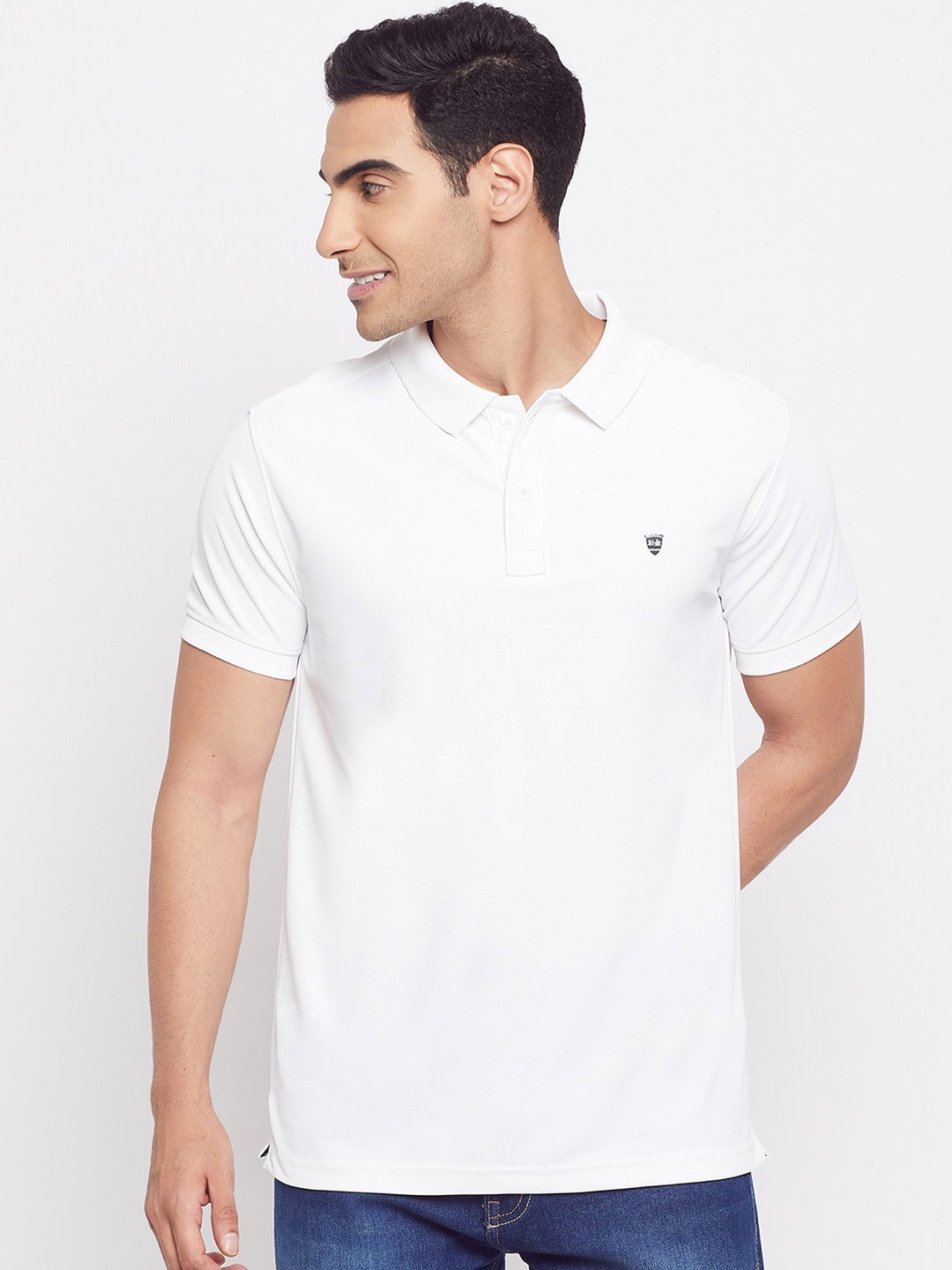 

Okane Men White Solid Polo Collar T-shirt