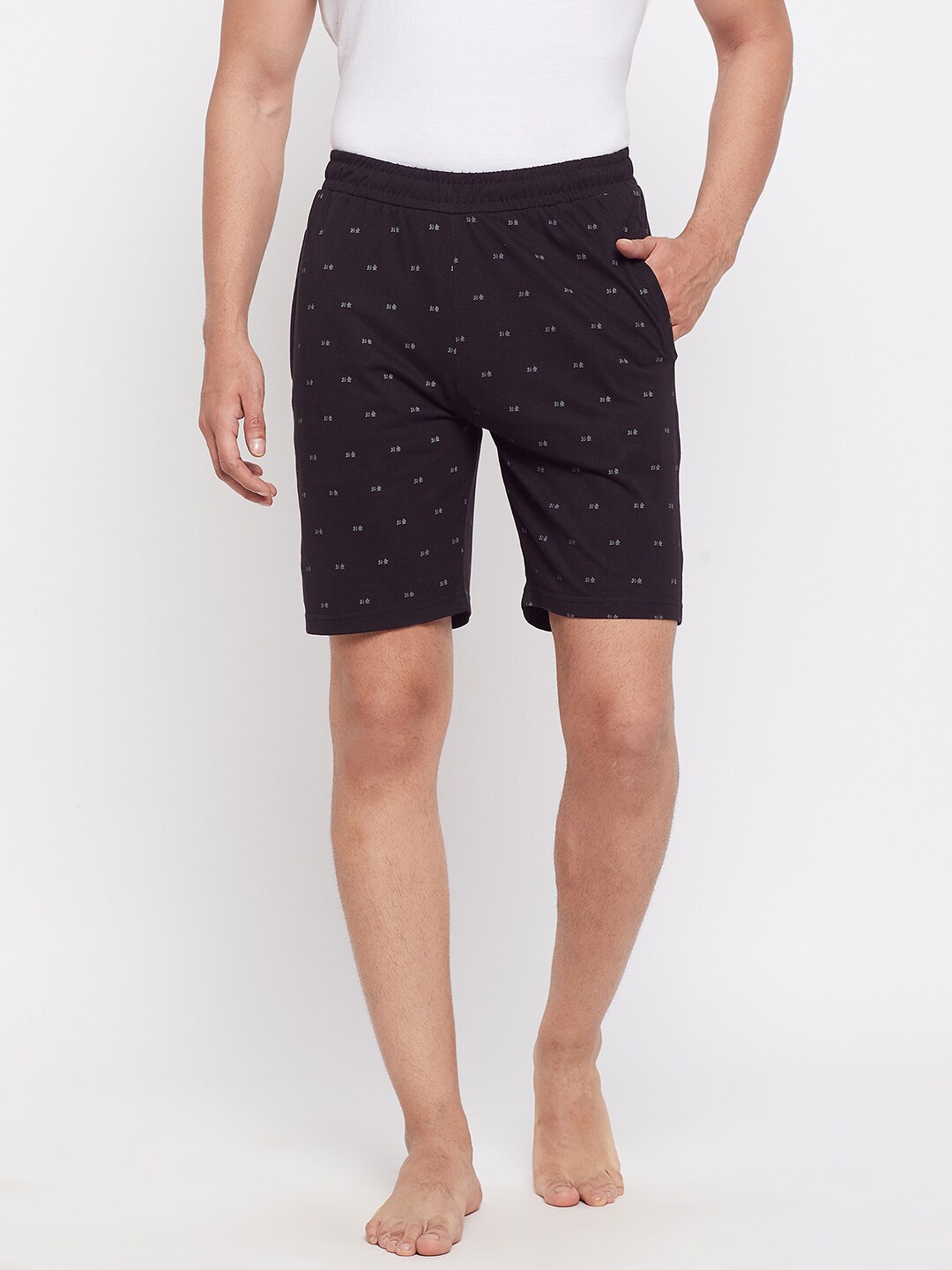 

Okane Men Black & White Printed Cotton Lounge Shorts