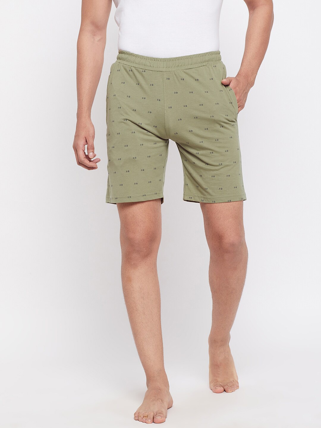 

Okane Men Olive Green Printed Lounge Shorts