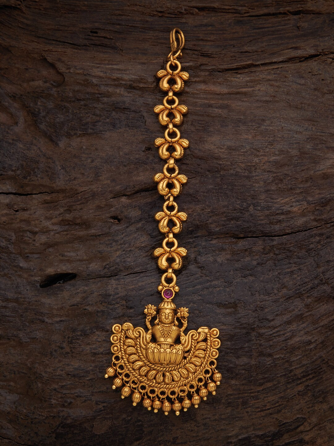 

Kushal's Fashion Jewellery Gold-Toned & Pink Maang Tikka, Red