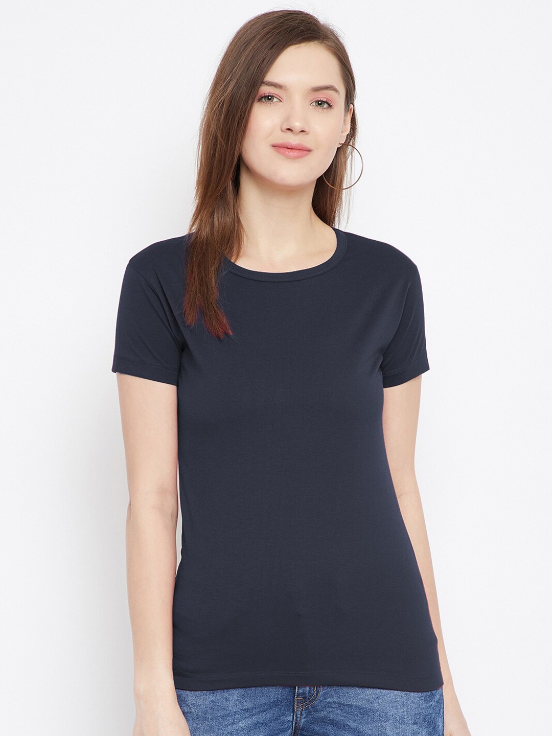 

FRENCH FLEXIOUS Women Navy Blue Solid T-shirt