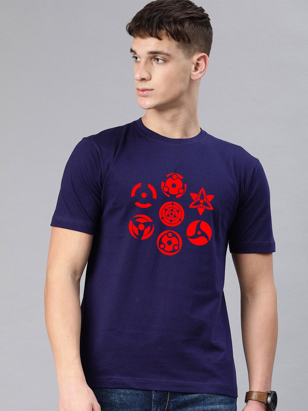 

BE AWARA Men Navy Blue Printed Cotton T-shirt