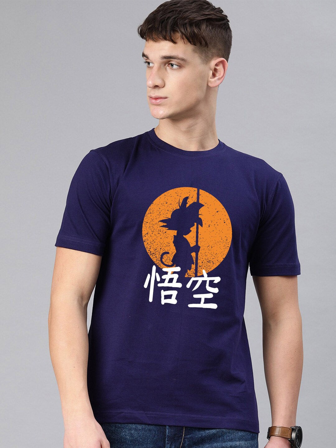 

BE AWARA Men Navy Blue Printed Cotton T-shirt