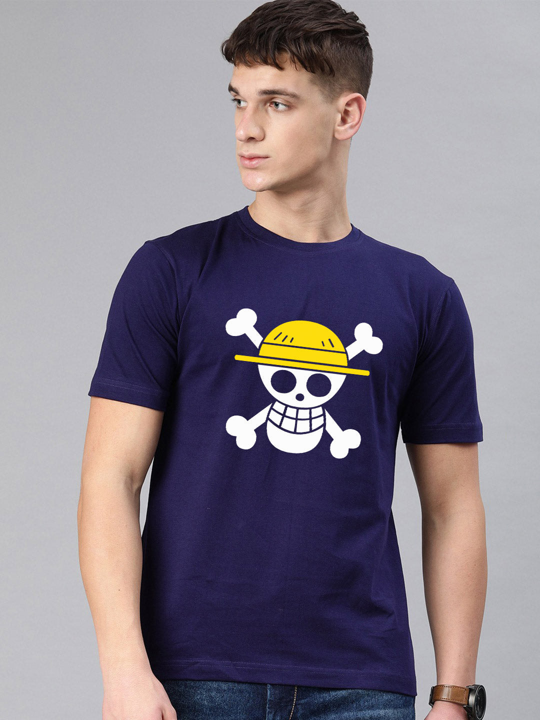 

BE AWARA Men Navy Blue Printed Cotton T-shirt