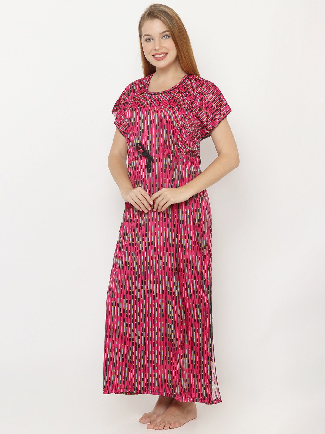 

Pretty Awesome Women Pink Printed Kaftan Maxi Nightdress
