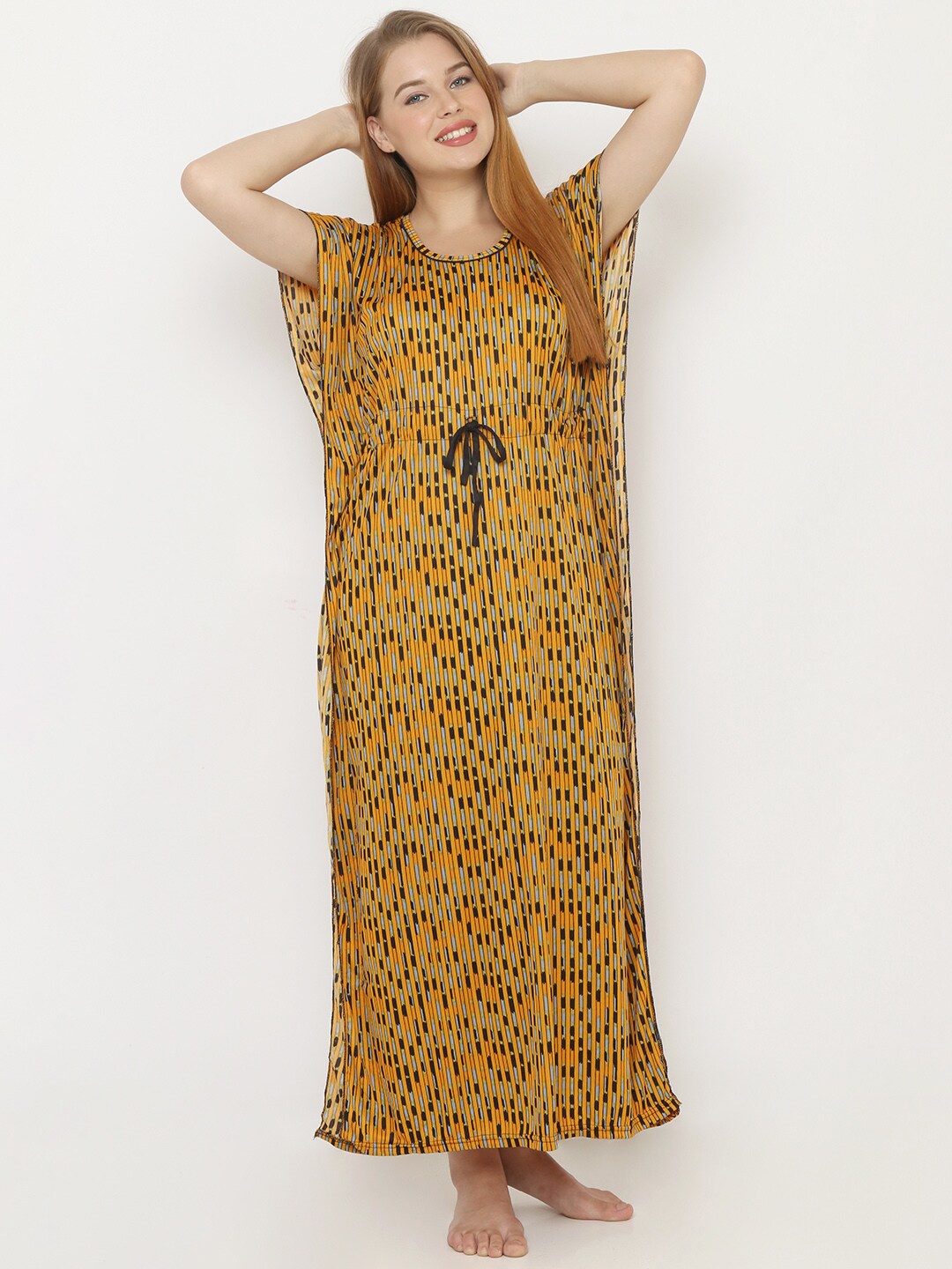 

Pretty Awesome Women Yellow Printed Kaftan Maxi Nightdress