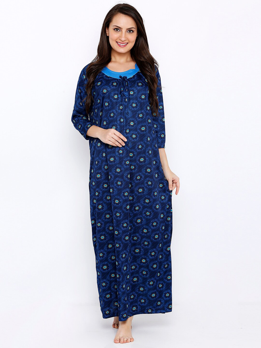 

Pretty Awesome Navy Blue Printed Maxi Nightdress