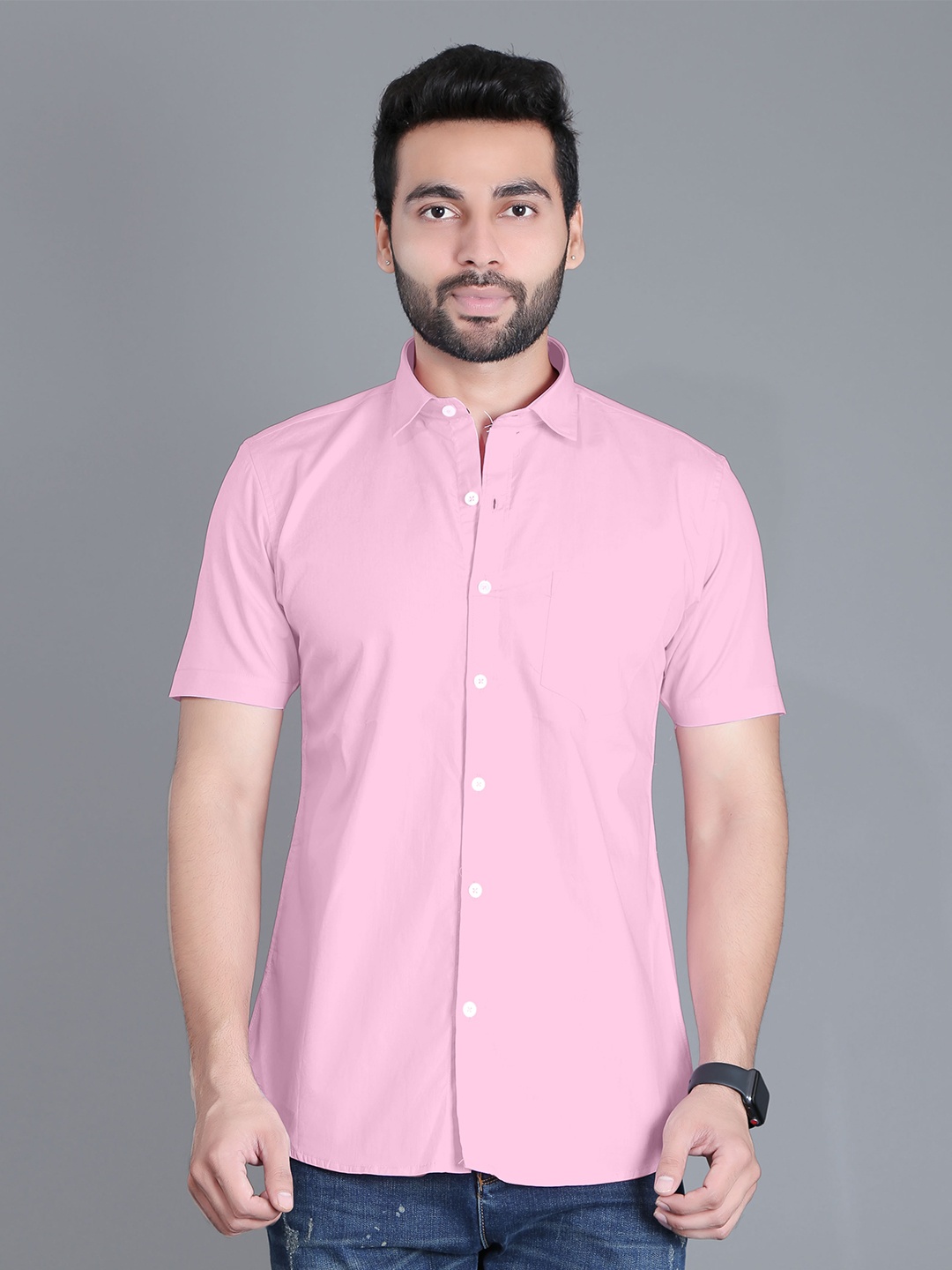 

5TH ANFOLD Men Pink Slim Fit Pure Cotton Casual Shirt