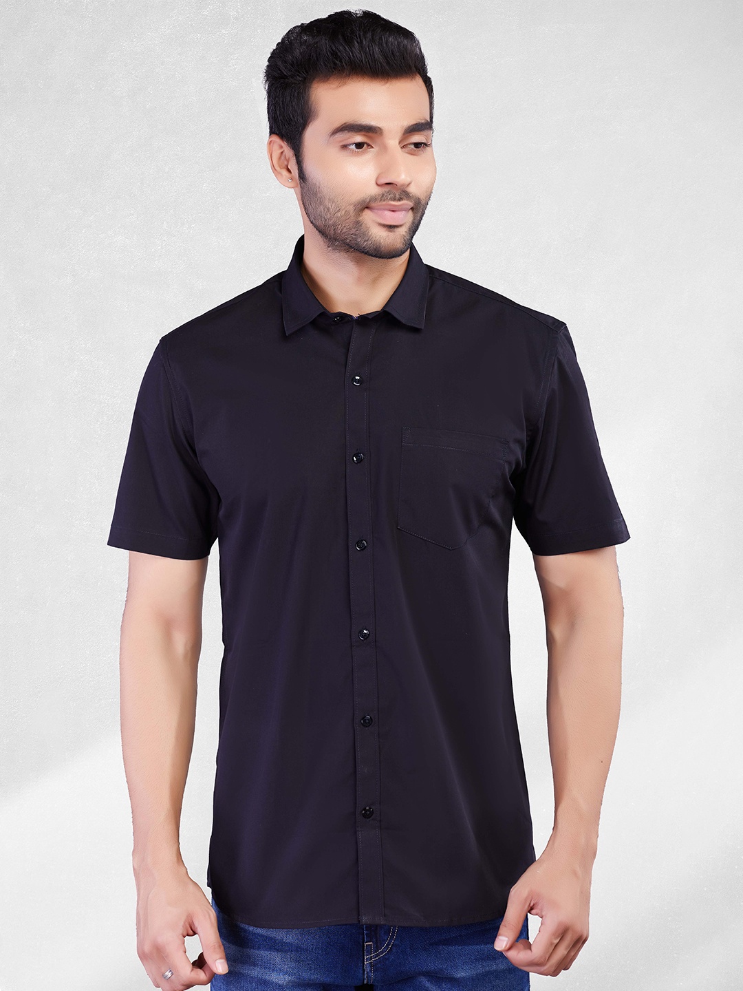 

5TH ANFOLD Men Black Slim Fit Pure Cotton Casual Shirt