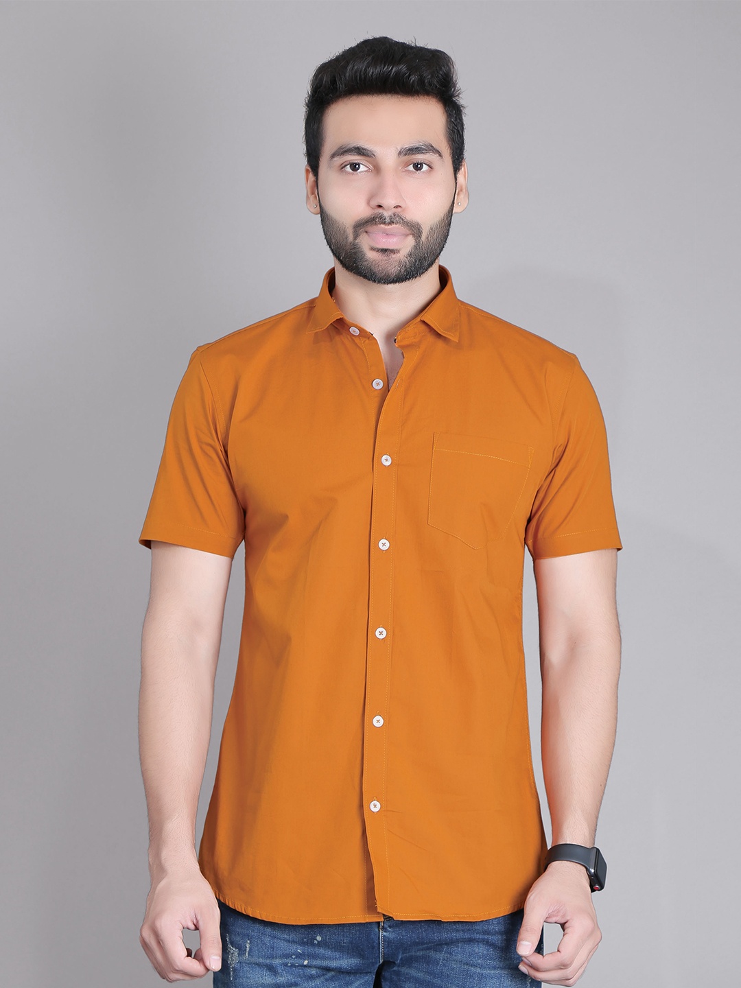 

5TH ANFOLD Men Copper-Toned Slim Fit Pure Cotton Casual Shirt