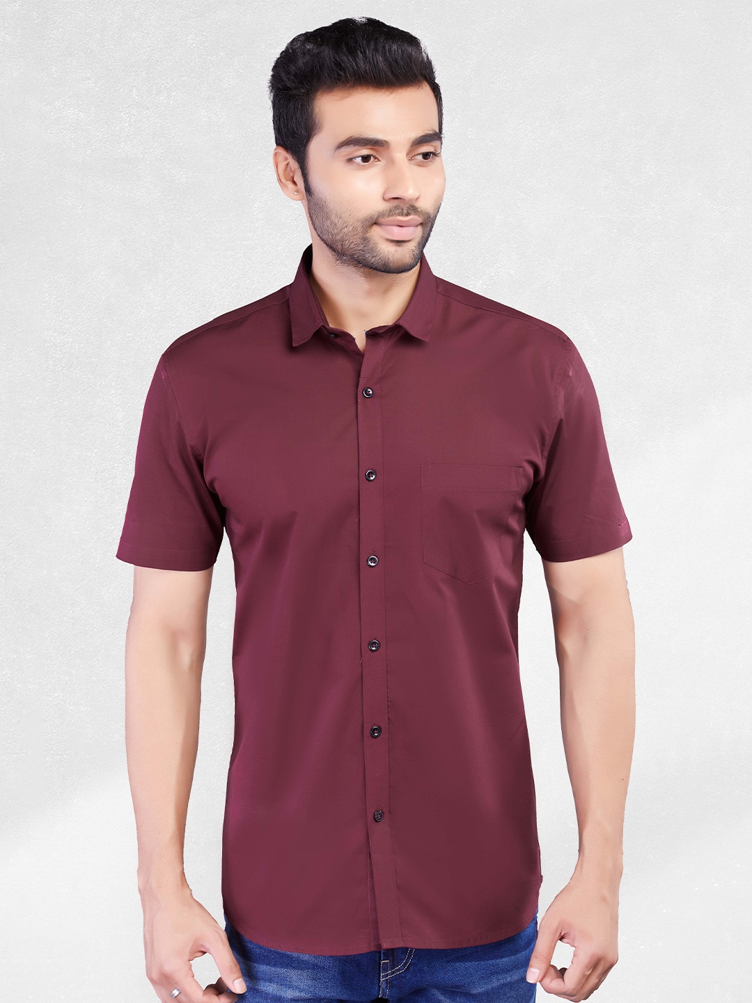 

5TH ANFOLD Men Maroon Slim Fit Pure Cotton Casual Shirt