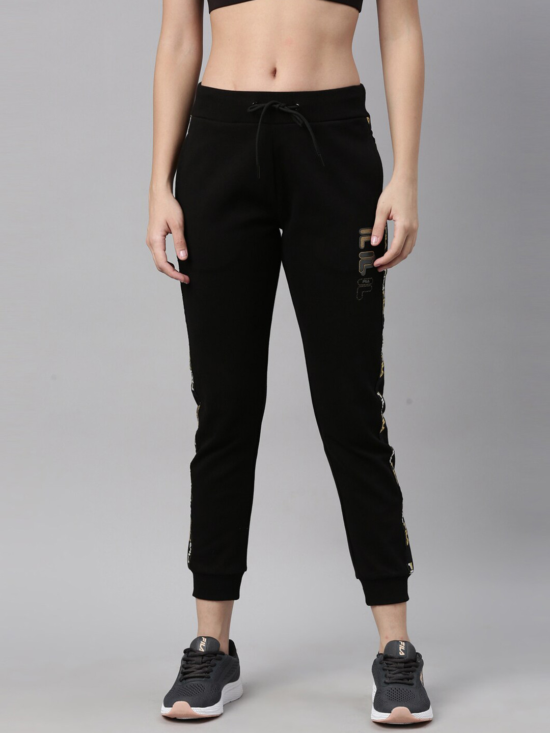 

FILA Women Black Solid Cotton Track Pants
